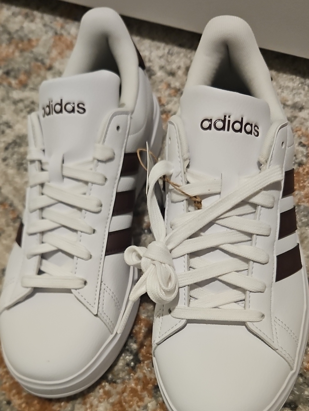 Adidas Women’s White Sneakers with Brown Stripes